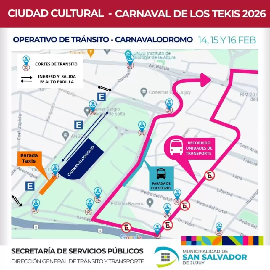 Mapa del operativo de tránsito para el Carnavalódromo