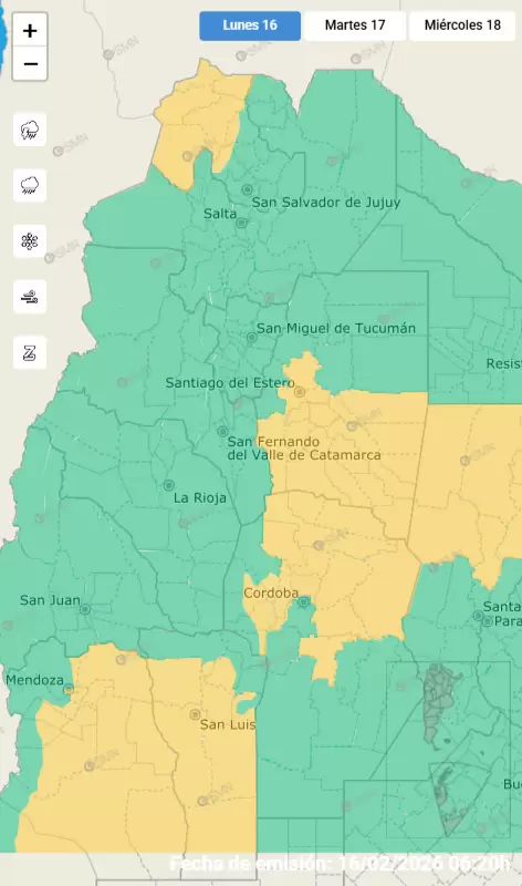 alerta tormentas lunes 16/02