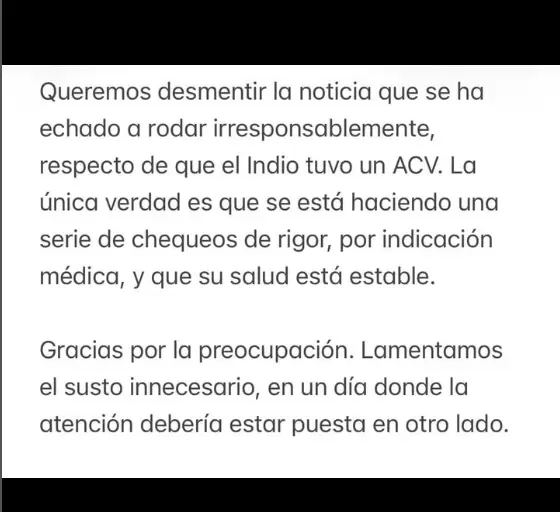 Mensaje de la familia del Indio Solari en redes sociales