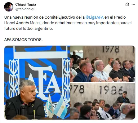 "AFA somos todos": la publicación de Chiqui Tapia tras conocerse la suspensión del fútbol argentino