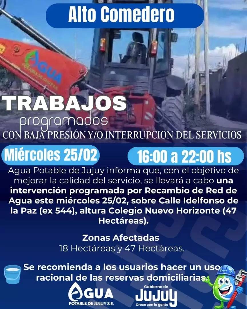 Corte de Agua programado en Alto Comedero