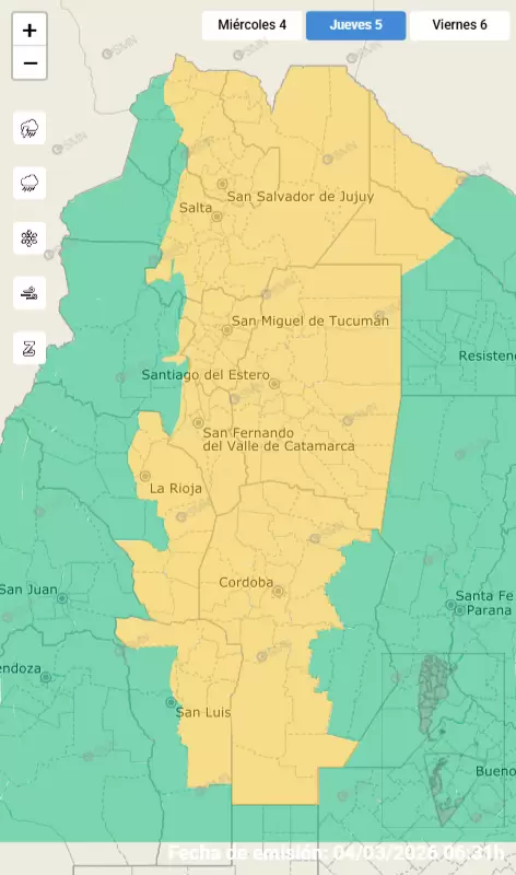 Alerta amarillo para este jueves 5 de marzo