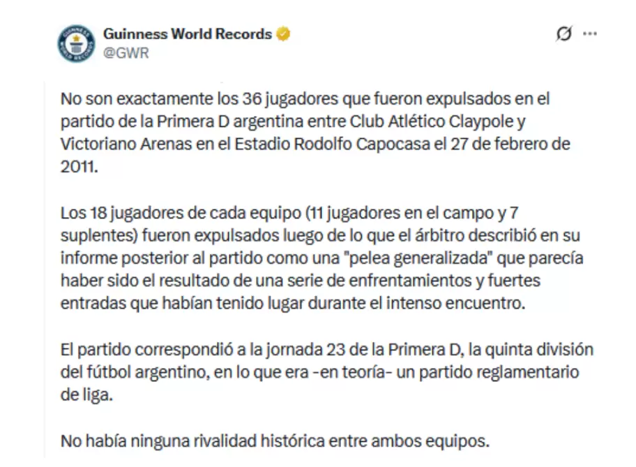 Record Guinness de expulsados en Fútbol