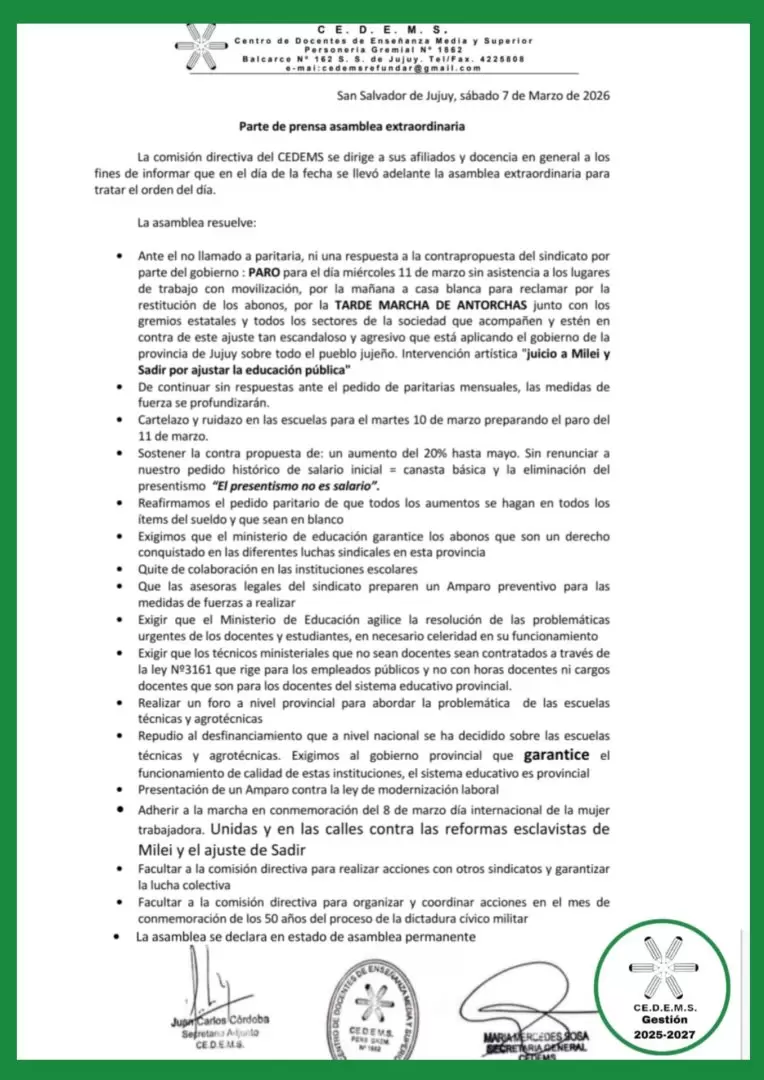 Comunicado Cedems