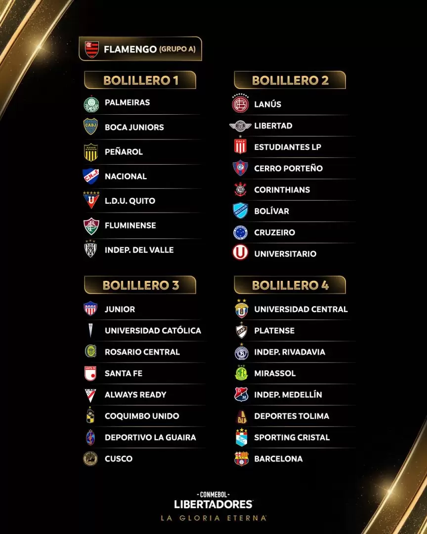 Así quedaron los "Bombos" para la Copa Libertadores