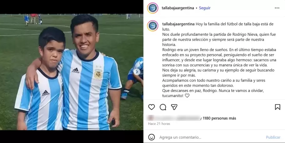 Una de las despedidas en redes sociales fue realizada por la Selección Argentina de Talla Baja