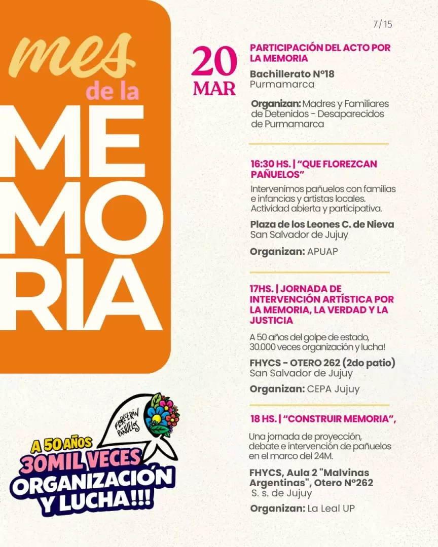 Actividades del 20 de marzo