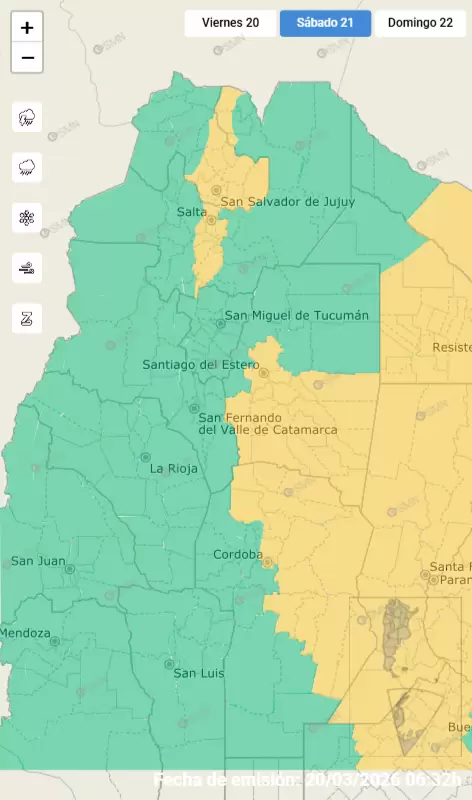 Alerta amarillo por fuertes tormentas para el sábado 21 de marzo