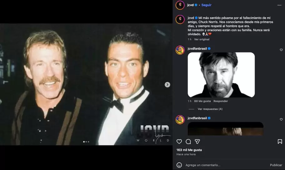 La publicación de Jean Claude Van Damme en redes sociales para Norris