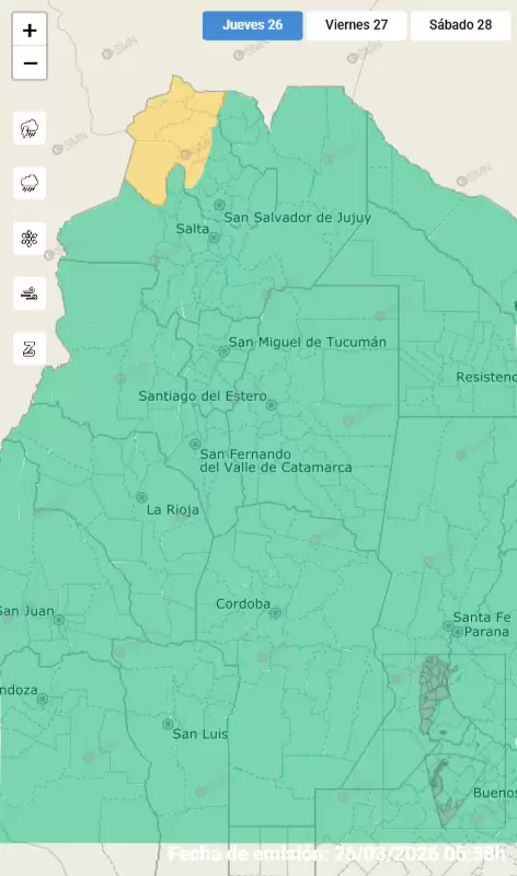 Alerta amarillo por fuertes tormentas para este jueves 26 de marzo
