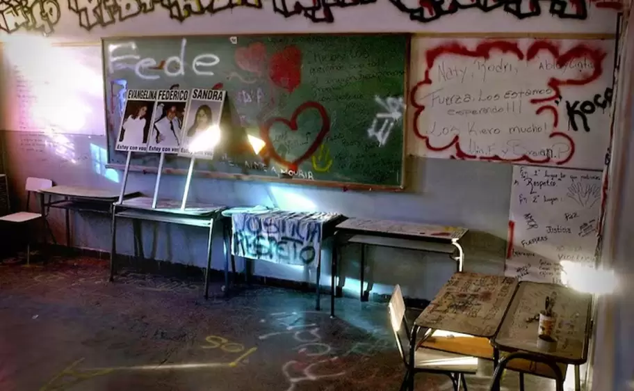 El aula de la escuela de Carmen de Patagones donde se desató la tragedia