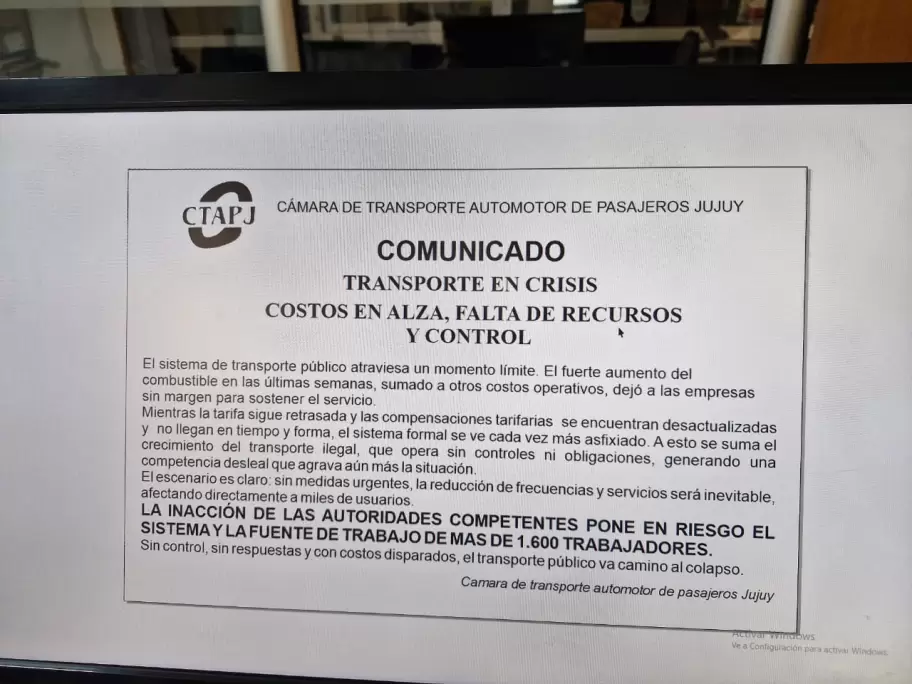 Comunicado Cámara de transporte