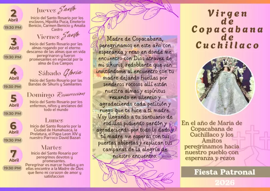 Cronograma de actividades Virgen de Cuchillaco