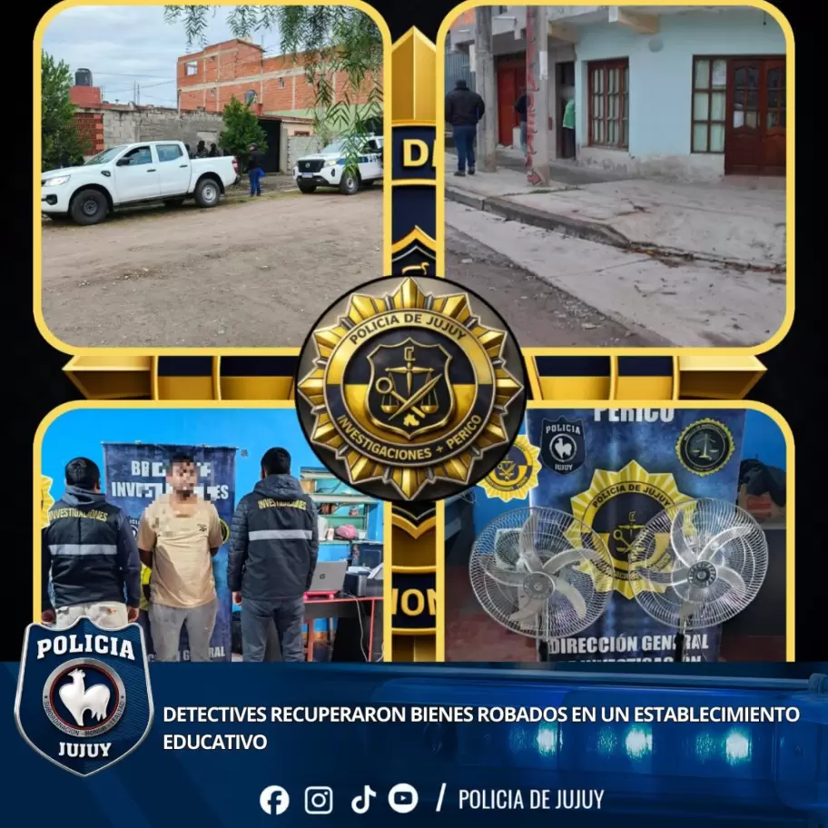 Detectives recuperaron bienes robados en un establecimiento educativo