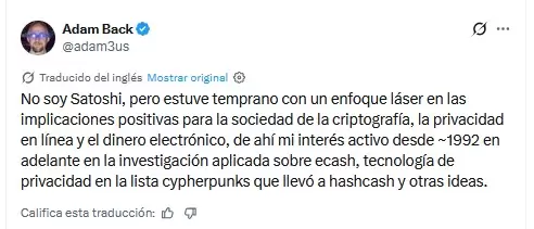 Tweet de Adam Back