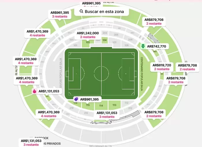 Distribuci�n de lugares del Monumental