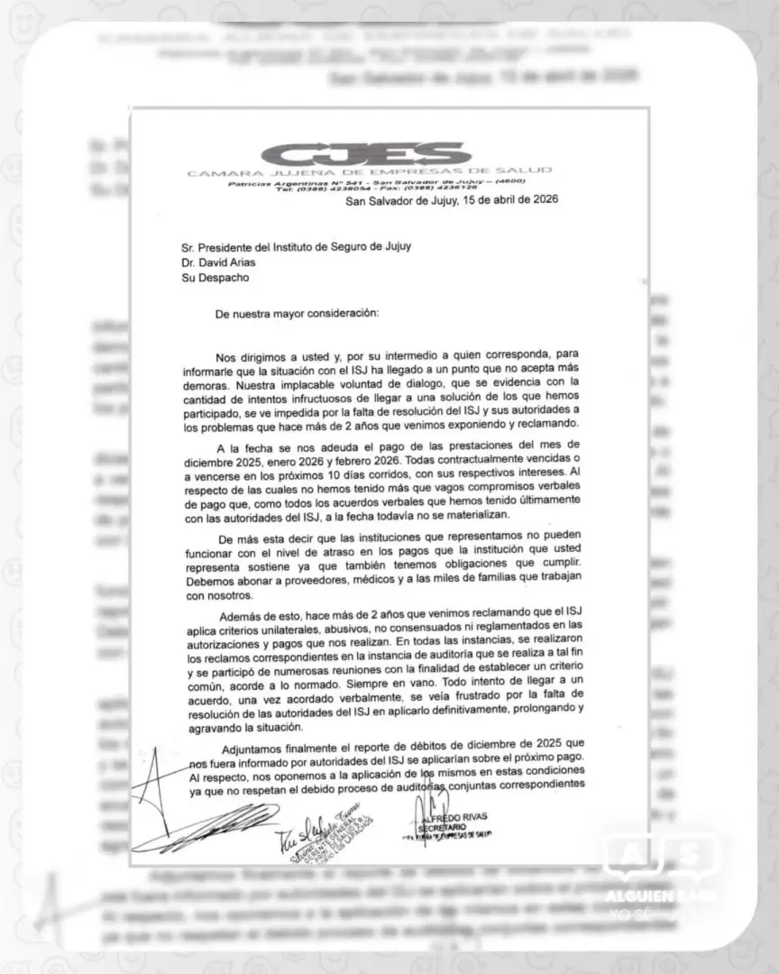 Comunicado de la Cámara Jujeña de Empresas de Salud