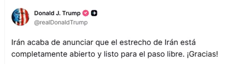 Anuncio de Trump en su cuenta de Truth Social