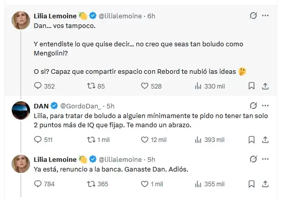 En el cruce de ambos fueron "salpicados" Tomás Rebord, Fran Fijap y Julia Mengolini
