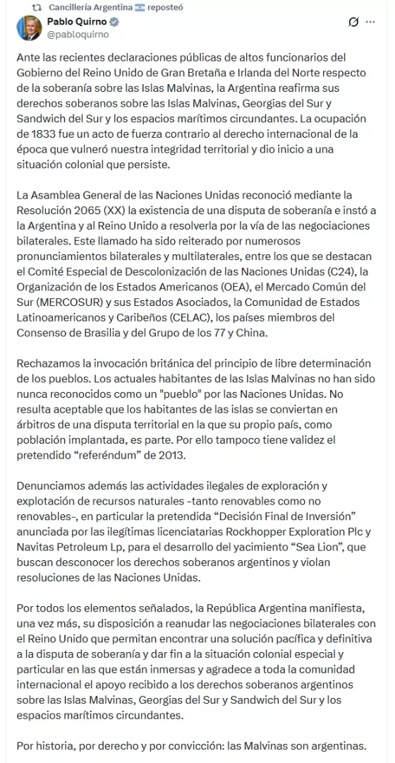 pablo quirno cancillería argentina