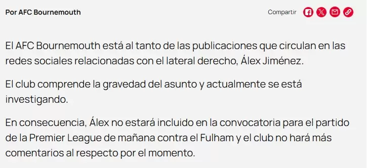 comunicado por el jugador Álex Jiménez