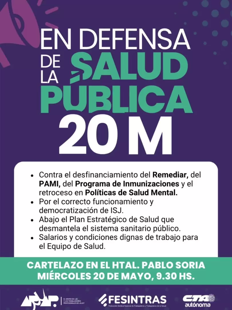 Convocatoria a jornada de lucha en defensa de la salud pública