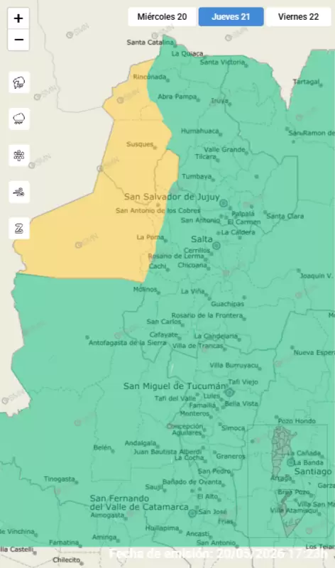 Alerta amarilla por vientos 21 de mayo