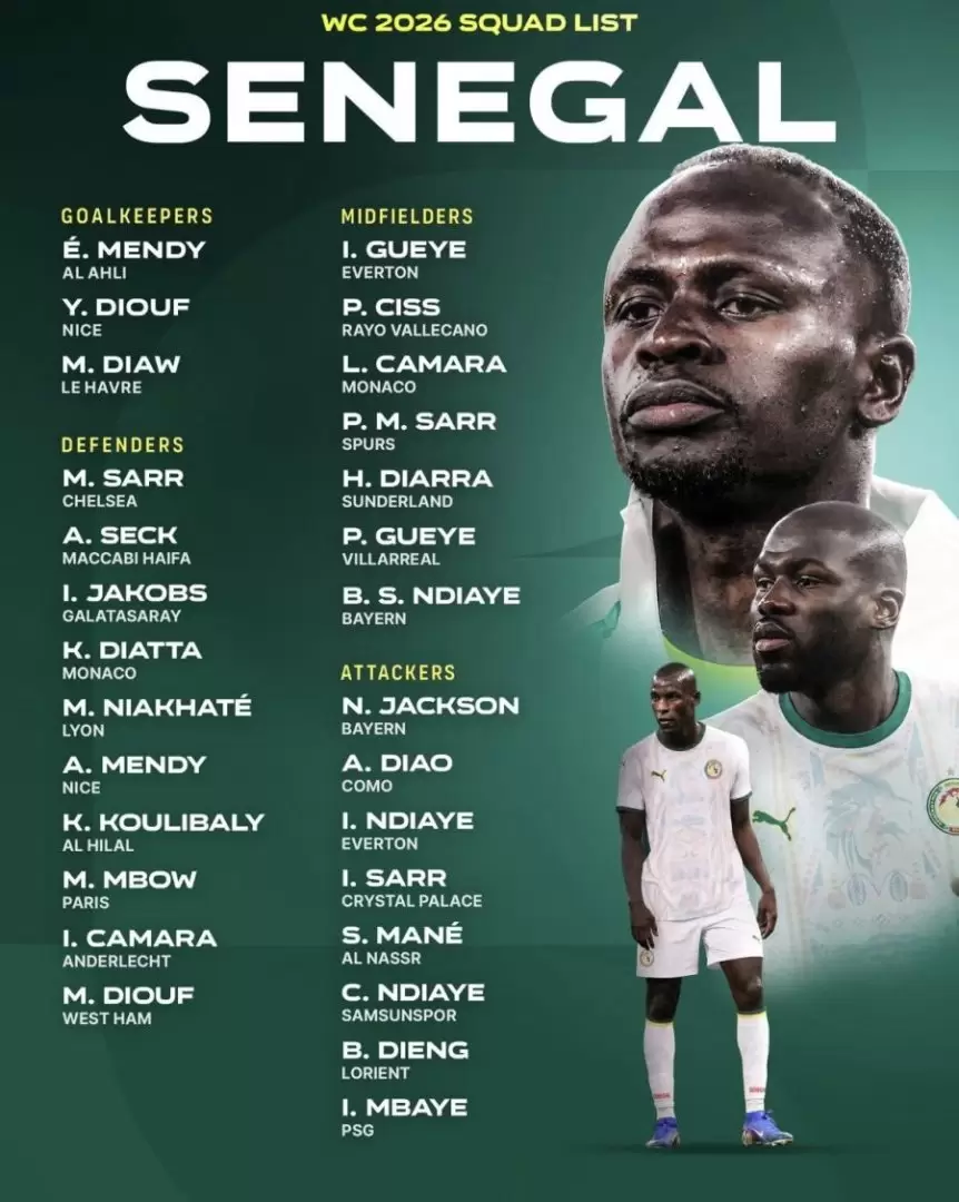 La lista de convocados de Senegal para el Mundial 2026