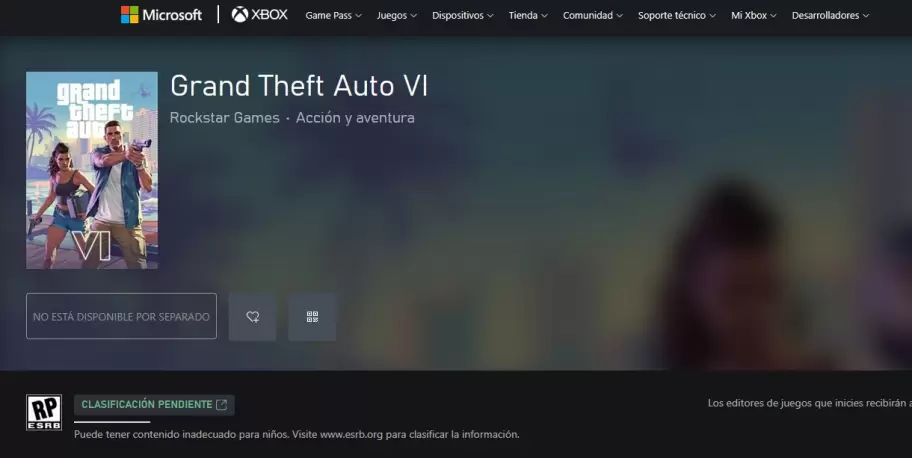 El GTA VI ya tiene su página dentro de la plataforma de XBOX