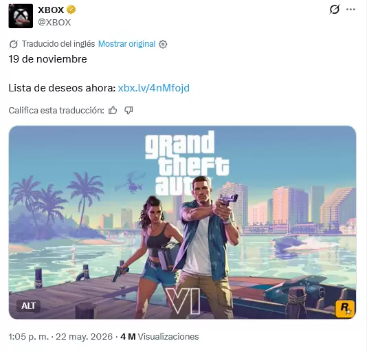 Xbox promociona la llegada de GTA VI en redes sociales