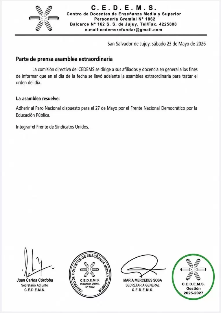 Comunicado del Cedems