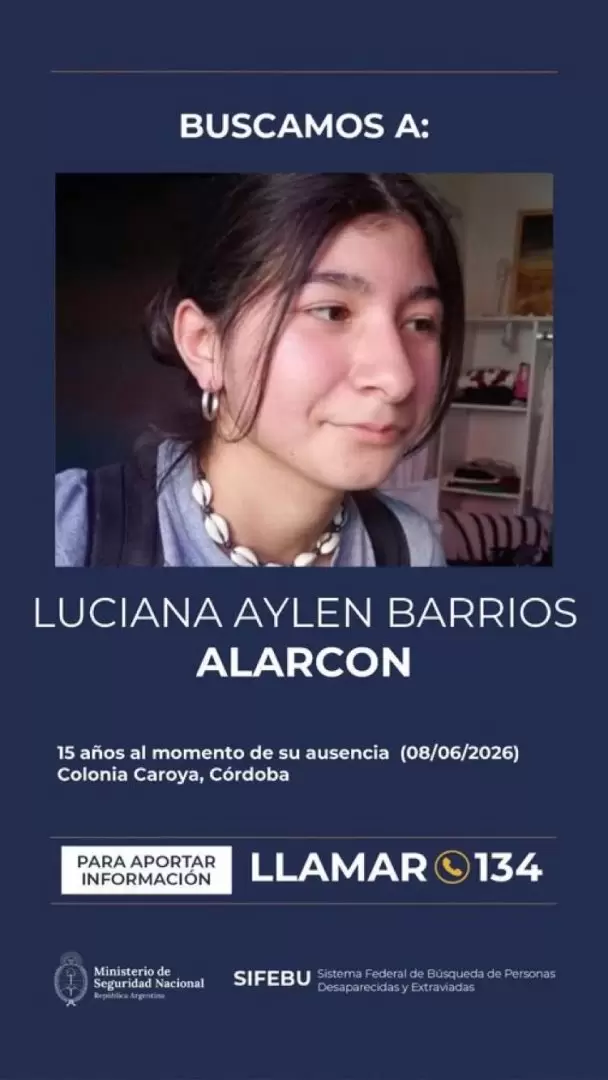 CINDAC EN COLABORACI�N CON LA PROVINCIA DE C�RDOBA: SE BUSCA A LUCIANA AYLEN BARRIOS ALARC�N