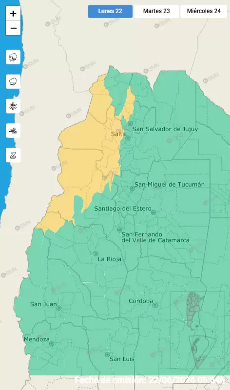 alerta amarilla 22 de junio