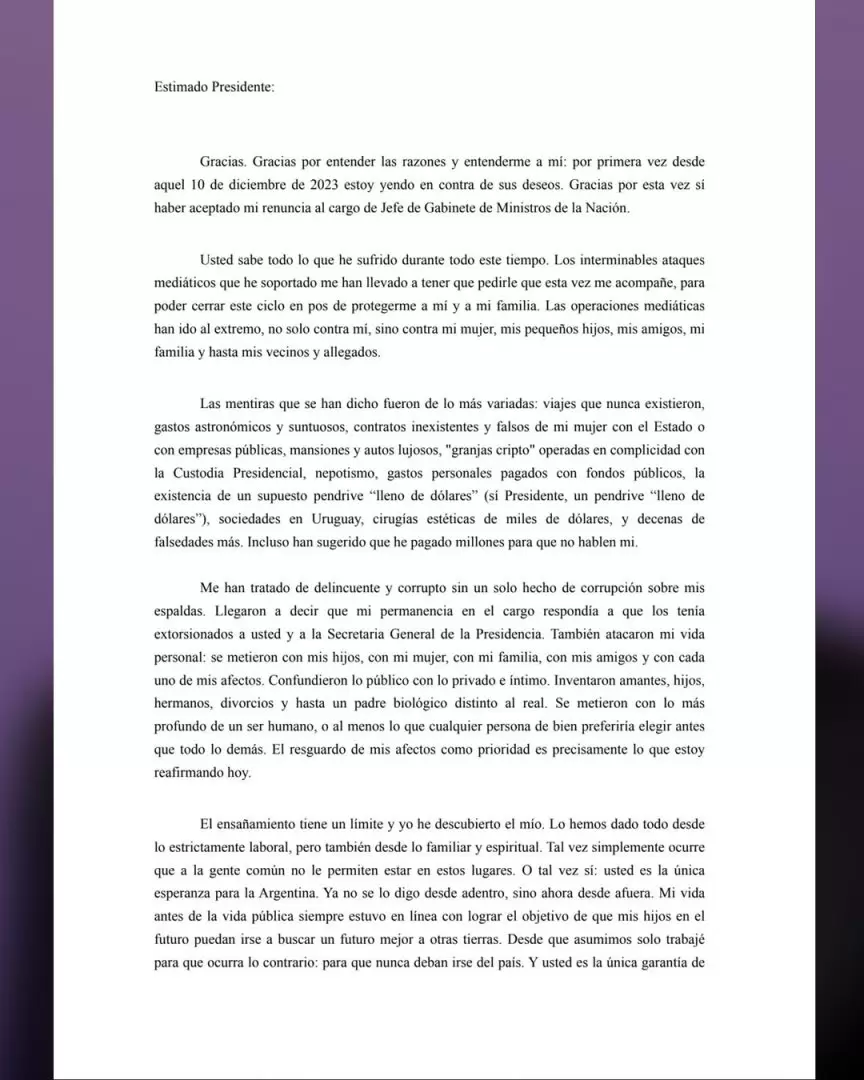 Renuncia de Adorni