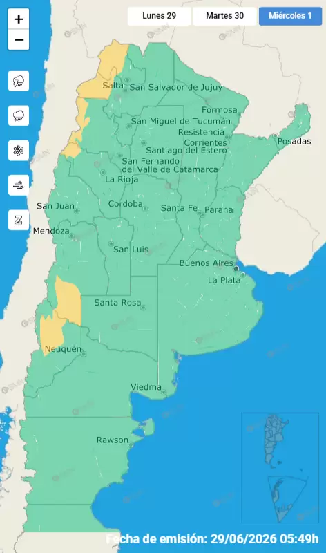 Alerta por vientos para el mi�rcoles 1 de julio de 2026