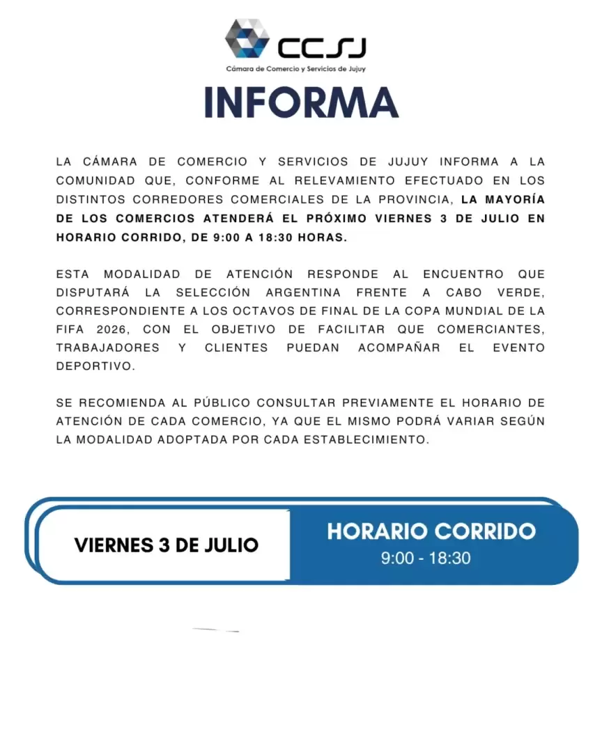 Comunicado de la C�mara de Comercio de Jujuy
