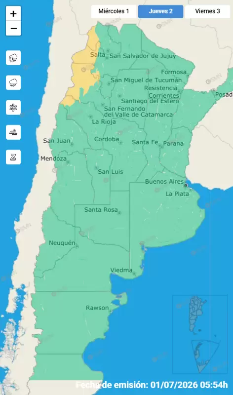 Alerta por vientos jueves 2 de julio