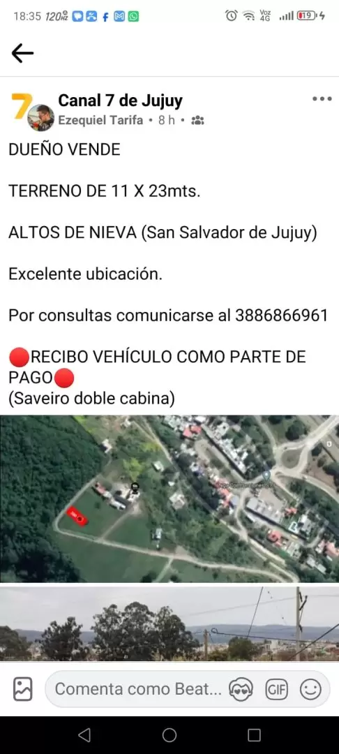 Publicación en grupo que utiliza el nombre de Canal 7 de Jujuy
