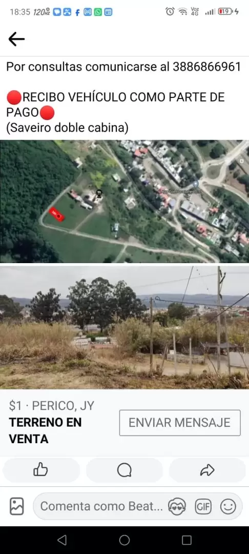 Publicación en grupo que utiliza el nombre de Canal 7 de Jujuy