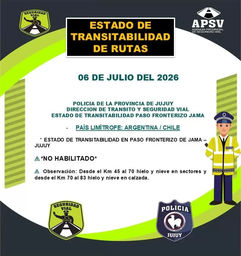 Paso de Jama cerrado lunes 6 de julio