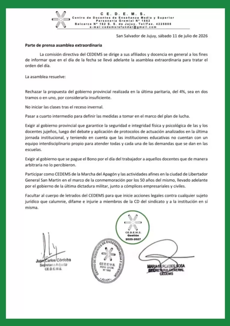 Comunicado del CEDEMS