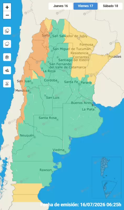 Alertas amarillo y naranja por fuertes vientos en Jujuy para el d�a viernes 17 de julio