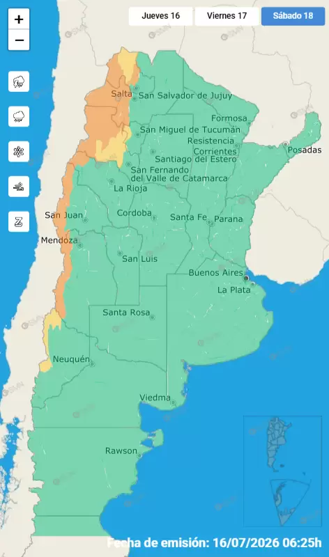 Alertas amarillo y naranja por fuertes vientos en Jujuy para el d�a s�bado 18 de julio