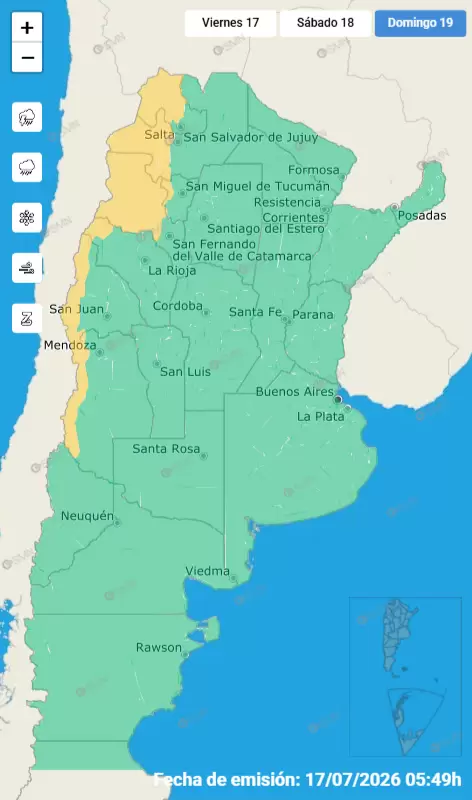 Alerta nivel amarillo para el domingo 19 de julio de 2026