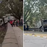 Un camión recolector sufrió un desperfecto mecánico y quedó suspendido de la muralla de contención del parque Xibi Xibi