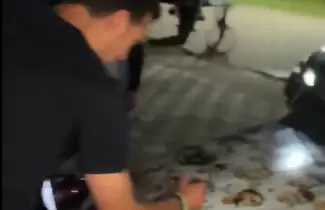 Scaloni autografiando un auto ploteado